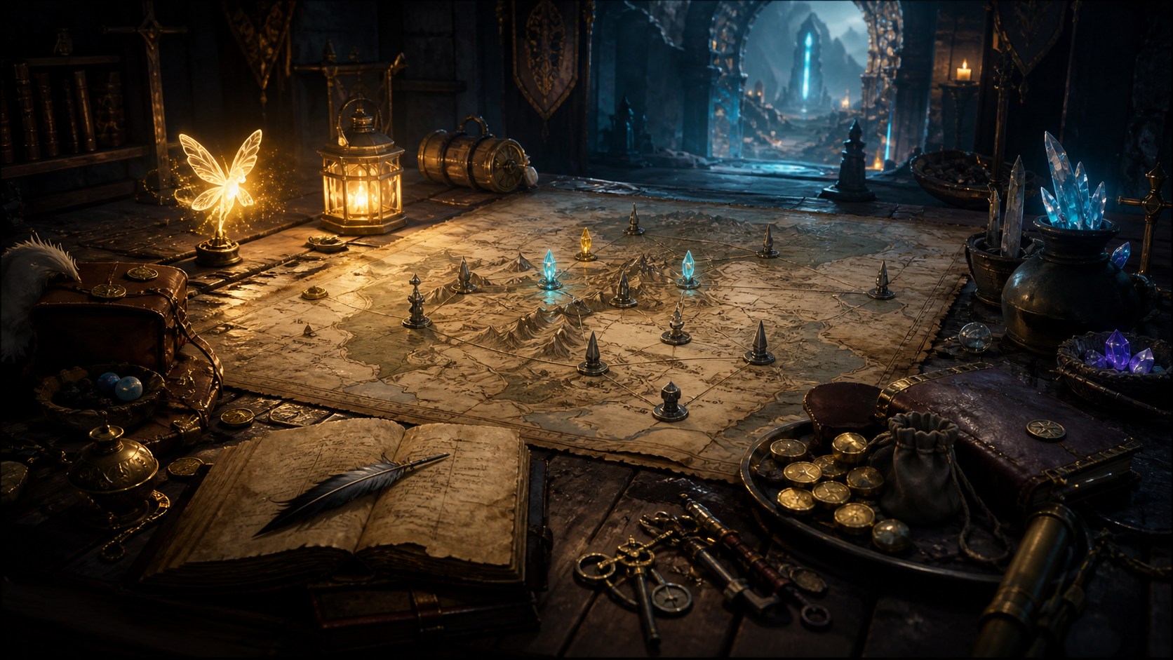 Original BDOForge artwork of a veteran adventurer's late-night guide-planning table